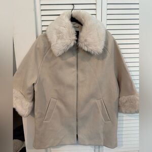 River Island Cream Teddy Jacket with Faux Fur Collar